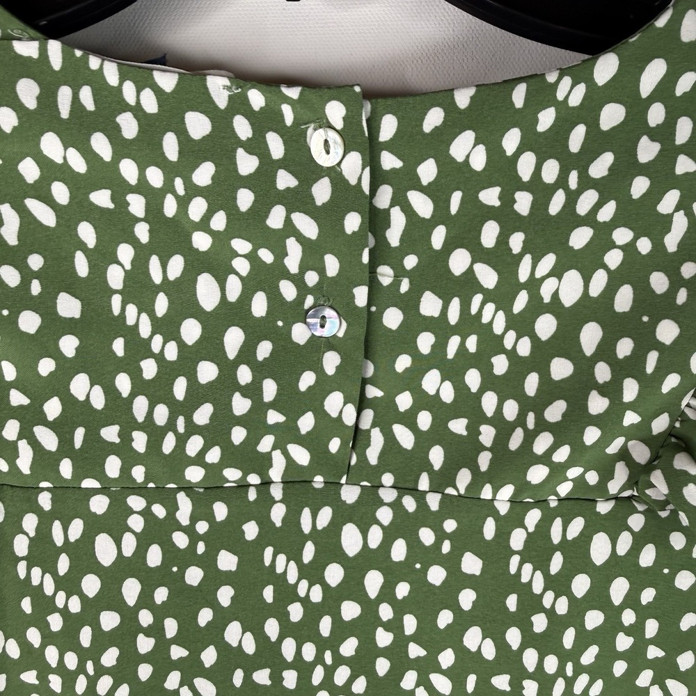 Michelle McDowell Green And White Top Long Sleeve Ruffle Top Small Button Back - Picture 8 of 9